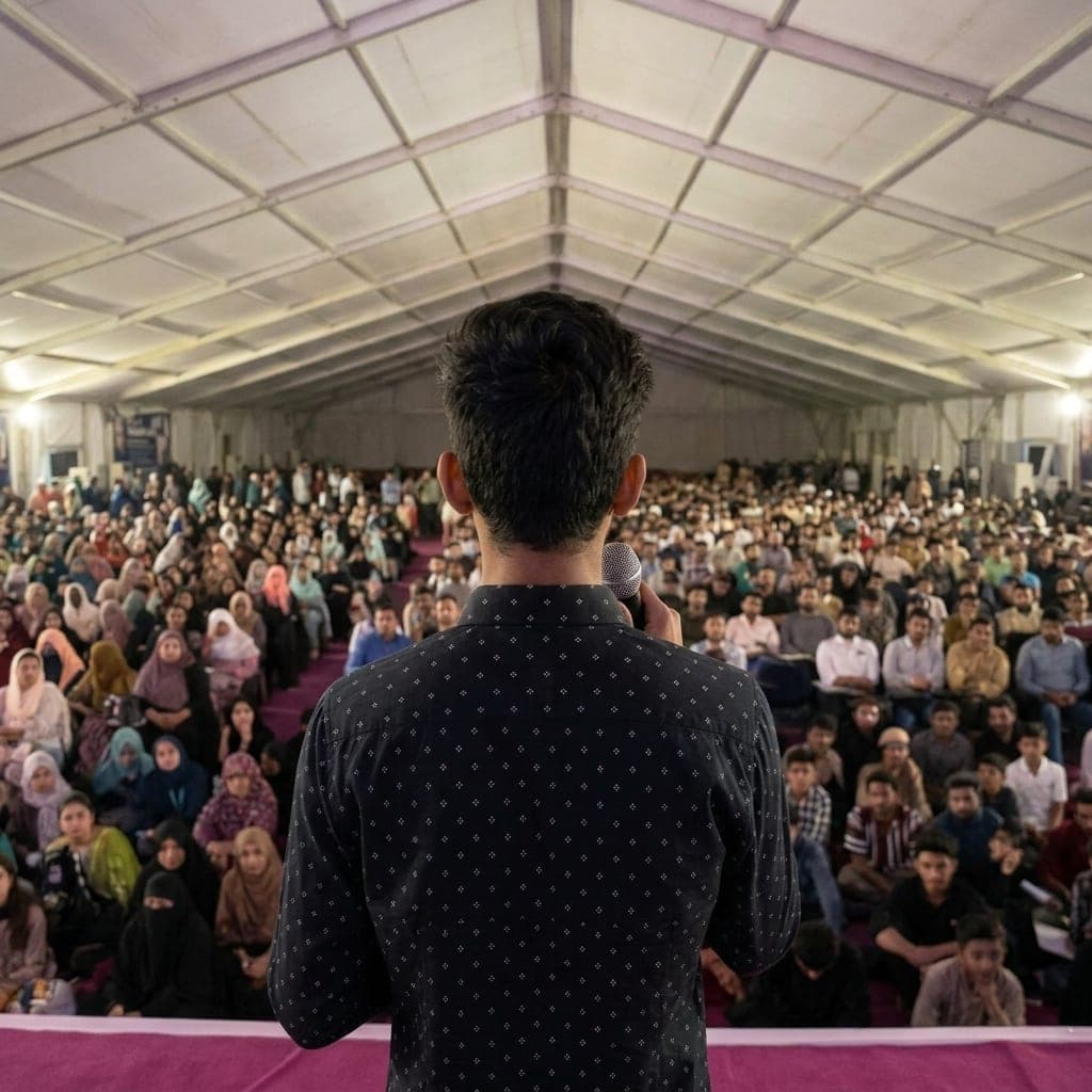 Hammad Mustafa speaking to a full hall of students at the Governor House IT Initiative in Karachi